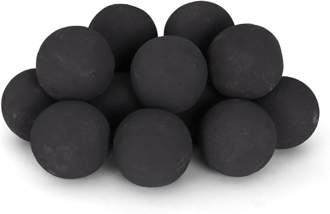 Ceramic Fire Balls - Uniform 3" Lava Rock for Fire Pits - Propane & Gas Fire Pits and Fireplace - Ceramic Spheres for Outdoor and Indoor Use - Natural Lava Stones (30 Pack, Black)