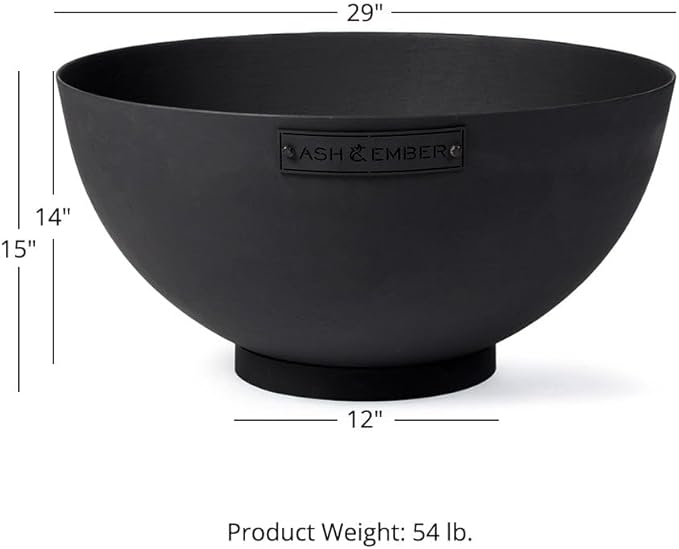 Ash & Ember 29" Hemisphere Fire Pit, Wood Burning Outdoor Fire Bowl, High-Temp Black Paint Over Cast Iron, Half-Sphere Outside Fireplace with Flanged Edge and Stable Base