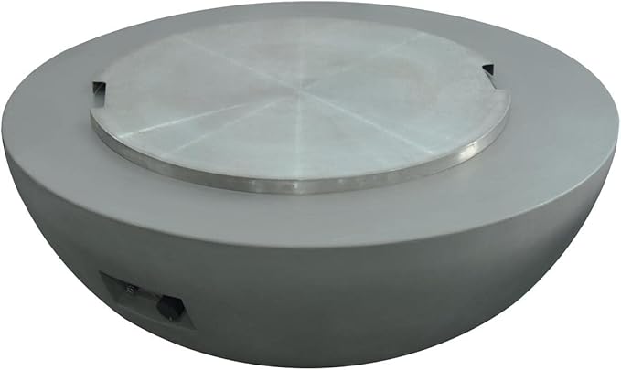 Elementi Lunar Bowl Fire Pit Bundle Outdoor Firepit Set Includes 42” Propane Concrete Firepit, Glass Windscreen, Stainless Steel Cover, Tank and Canvas Cover, Floor Mat, Ice Bucket