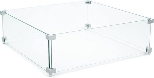 AMS Fireplace | Fire Pit Table Square/Rectangular Tempered Glass Wind Guard-Fire Flame Guard 1/4" Thick Wind Guard - Flame Guard (23" Long x 23" Wide x7 High)