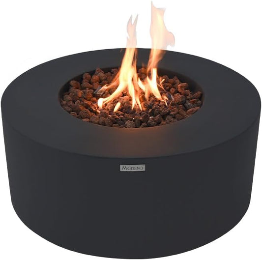 Venice Concrete Fire Pit 34" x 34" Outdoor Patio Firepit Includes Lava Rocks Modern Fire Pits & Outdoor Fireplaces for Garden, Deck, Indoor & Outdoor Heating