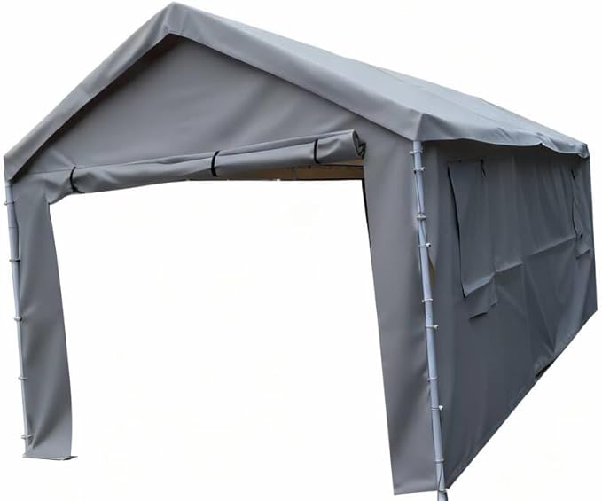 Rutile 10x20 Carport Replacement Sidewall, 180G PE Waterproof & UV Protected Sidewall Cover (Gray, Sidewall kit Panel Set of 4 with Mesh Windows)