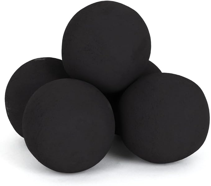 Ceramic Fire Balls - Uniform 5" Lava Rock for Fire Pits - Propane & Gas Fire Pits and Fireplace - Ceramic Spheres for Outdoor and Indoor Use - Natural Lava Stones - (12-Pack, Black)