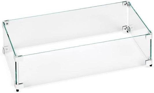 American Fireglass Tempered Glass Flame Guard for 24" x 8" Rectangular Drop-in Fire Pit Pans | Outdoor Wind Guard with Aluminum Fire-Resistant Brackets & Non-Slip Feet | 29.5-inch x 13.5-inch x 6-inch