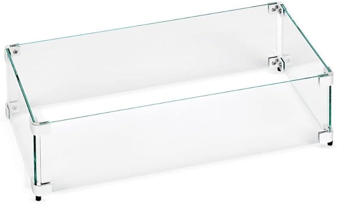 American Fireglass Tempered Glass Flame Guard for 18" x 6" Rectangular Drop-in Fire Pit Pans | Outdoor Wind Guard with Aluminum Fire-Resistant Brackets & Non-Slip Feet | 23.5-inch x 11.5-inch x 6-inch