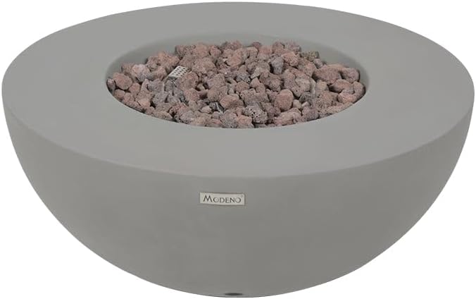 Modeno Roca Outdoor Fire Pit Propane Table 34 Inches Round Firepit Concrete Patio Heater Electronic Ignition Backyard Fireplace Cover Lava Rock Included Liquid Propane