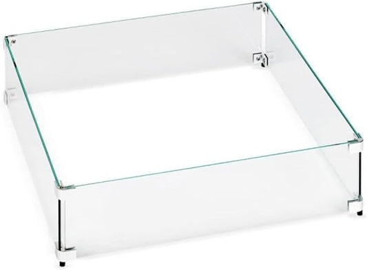 American Fireglass Tempered Glass Flame Guard for 12" Square Drop-in Fire Pit Pans | Outdoor Wind Guard with Aluminum Fire-Resistant Brackets & Non-Slip Feet | 17.5-inch x 17.5-inch x 6-inch