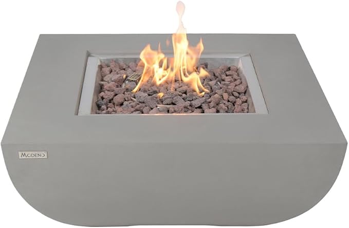 Westport Concrete Fire Pit 34" x 34" Patio Firepit Includes Lava Rocks Modern Fire Pits & Outdoor Fireplaces for Garden, Deck, Indoor & Outdoor Heating