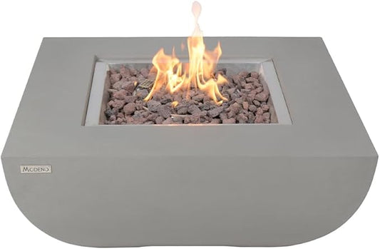 Westport Concrete Fire Pit - 34" x 34" Modern Fire Pit & Outdoor Fireplace Includes Lava Rocks for Garden, Deck & Indoor Heating