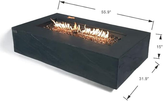 AMS Fireplace | Elementi Plus | Cape Town | 56" Rectangular Slate Black Concrete Natural Gas Fire Pit Table