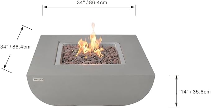Westport Concrete Fire Pit 34" x 34" Patio Firepit Includes Lava Rocks Modern Fire Pits & Outdoor Fireplaces for Garden, Deck, Indoor & Outdoor Heating