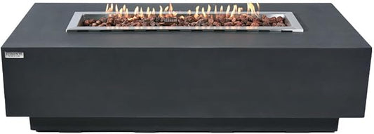 Granville Concrete Fire Pit 60" x 27" Outdoor Patio Firepit Includes Lava Rocks Modern Fire Pits & Outdoor Fireplaces for Garden, Deck, Indoor & Outdoor Heating