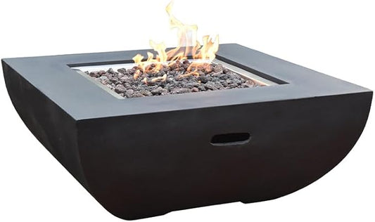 Aurora Concrete Fire Pit 34" x 34" Patio Firepit Includes Lava Rocks Modern Fire Pits & Outdoor Fireplaces for Garden, Deck, Indoor & Outdoor Heating
