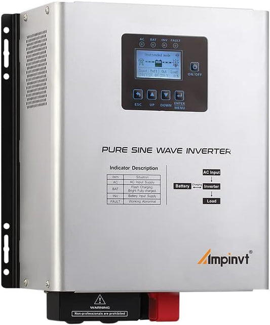 Ampinvt 1200W Pure Sine Wave Inverter with AC Charger, DC 24V to AC 120V Output,UPS Backup Power Low Frequency Inverter for Lithium, Sealed,AGM, Gel,and Flooded Batteries