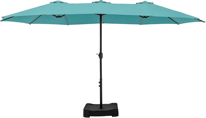 Sophia & William 15 ft Extra Large Patio Umbrella with Base Included, Rectangular Outdoor Umbrella Heavy Duty, Market Umbrella Double-sided Fade Resistant for Pool Garden Backyard, Turquoise