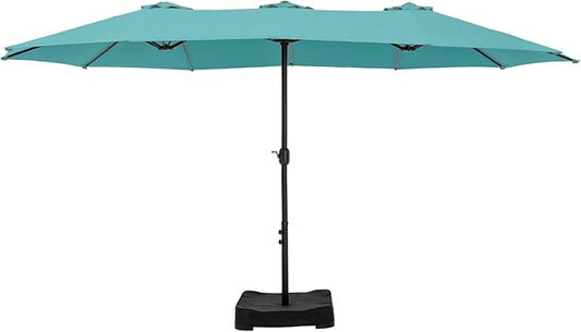 Sophia & William 15 ft Extra Large Patio Umbrella with Base Included, Rectangular Outdoor Umbrella Heavy Duty, Market Umbrella Double-sided Fade Resistant for Pool Garden Backyard, Turquoise