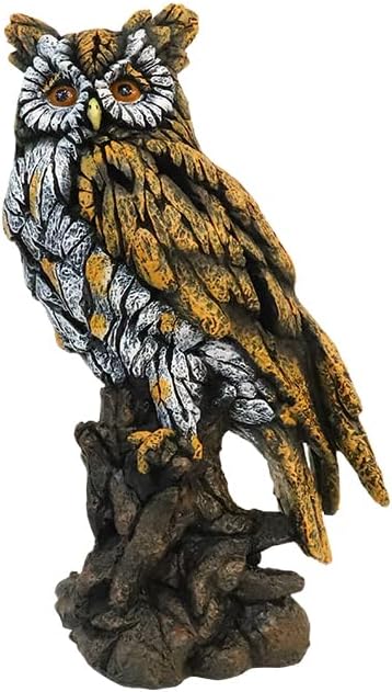 VV-Ladybug Solar Owl Resin Statue Hand - Painted Garden Decor with LED Light, Perched on Tree Stump Figurine for Outdoor Indoor Yard Patio Home Decoration