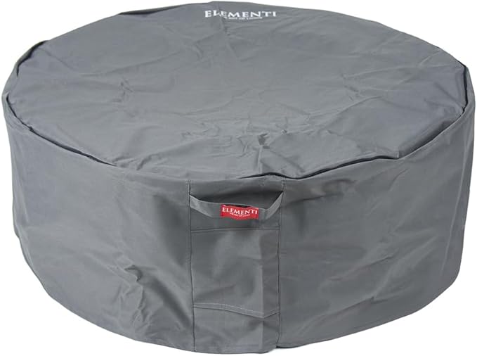 Elementi Lunar Bowl Fire Pit Bundle Outdoor Firepit Set Includes 42” Natural Gas Concrete Firepit Bowl, Glass Windscreen, Stainless Steel Cover, Canvas Cover, Lava Rocks