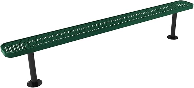 COATEDOUTDOORFURNITURE Coated Outdoor Furniture Heavy-Duty Outdoor Bench Thermoplastic Coated, Punched Steel, Commercial-Grade Seating, Made in America (Surface Without Back, 8 Ft, Textured Green)