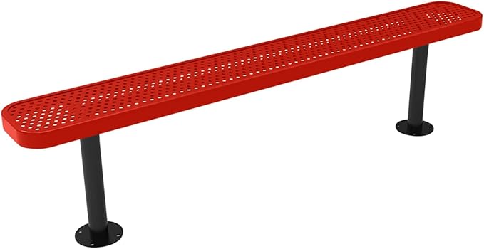 COATEDOUTDOORFURNITURE Coated Outdoor Furniture Heavy-Duty Outdoor Bench Thermoplastic Coated, Punched Steel, Commercial-Grade Seating, Made in America (Surface Without Back, 6 Ft, Red)