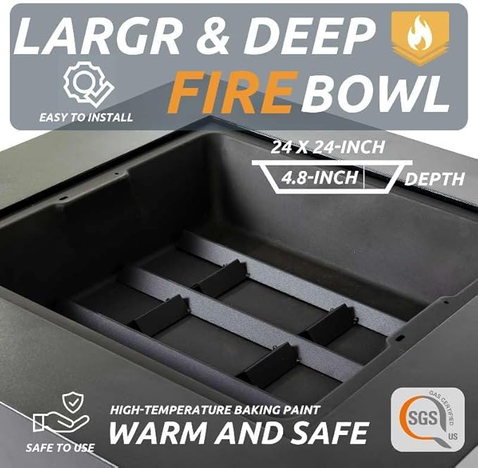 36 Inch Fire Pits for Outside Wood Burning, Iron Square Firepits for Outside, Wood Burning Fire Pit for Camping, Garden, Backyard, Bonfire Party, Wood+Black