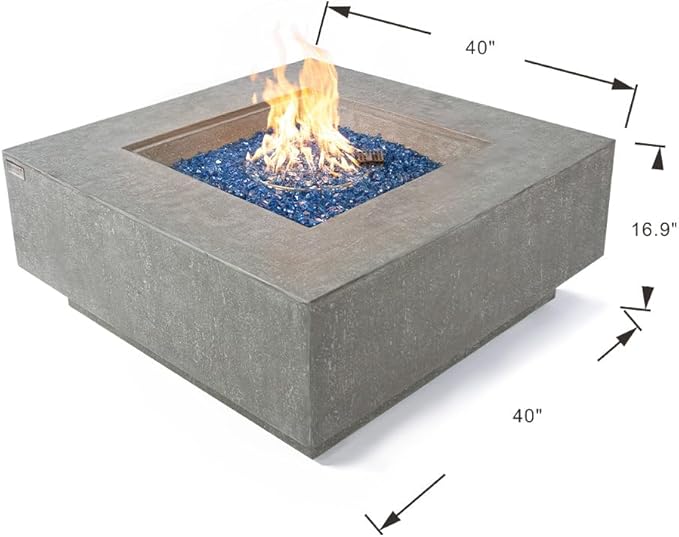 Victoria Concrete Fire Pit 40" x 40" Outdoor Patio Firepit Includes Fire Glass Modern Fire Pits & Outdoor Fireplaces for Garden, Deck, Indoor & Outdoor Heating