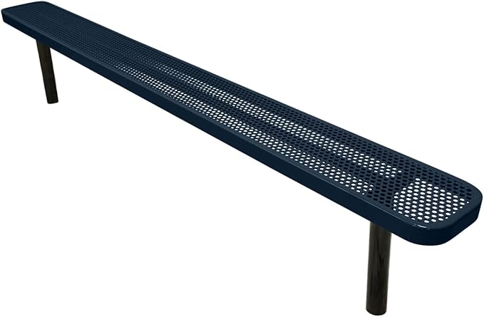 COATEDOUTDOORFURNITURE Coated Outdoor Furniture Heavy-Duty Outdoor Bench Thermoplastic Coated, Punched Steel, Commercial-Grade Seating, Made in America (Inground Without Back, 8 Ft, Dark Blue)
