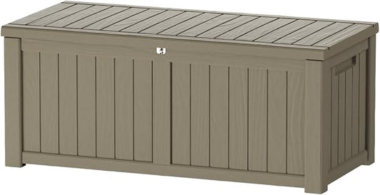Mersco 120 Gallon Double-Wall Resin Deck Box - Lockable Waterproof Outdoor Storage Box, 1000lbs Capacity & Doubles as Seating for Patio Furniture - Garden Tools, Pool Accessories (Grey)