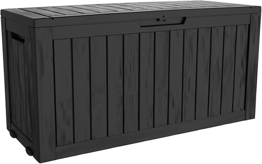 Mersco 72 Gallon Double-Wall Resin Deck Box - Lockable Waterproof Outdoor Storage Box, 515lbs Capacity & Doubles as Seating for Patio Furniture - Garden Tools, Pool Accessories (Black)