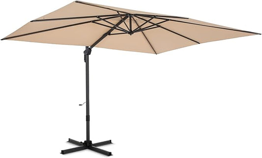 PHI VILLA 9'x 12' Cantilever Patio Umbrella with Crank Handle, 6-Level Tilt & 360° Rotation, Aluminum Square Outdoor Offset Umbrella Windproof & Crashproof for Garden, Deck, Pool (Beige)