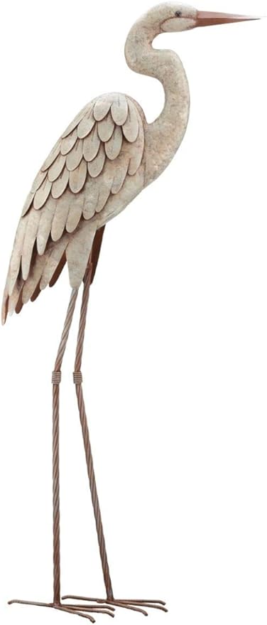 Regal Art & Gift Metal Egret Statue – Coastal Heron Garden Sculpture, Elegant Bird Decor for Lawn, Patio, or Beach House Yard – Sturdy Outdoor Standing Crane Ornament, 16.5""L x 8.25""W x 34.25""H