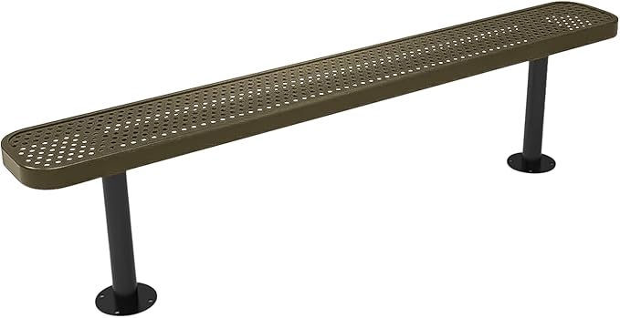 COATEDOUTDOORFURNITURE Heavy-Duty Outdoor Bench Thermoplastic Coated, Punched Steel, Commercial-Grade Seating, Made in America (Surface Without Back, 6 Ft, Textured Gold Vein)