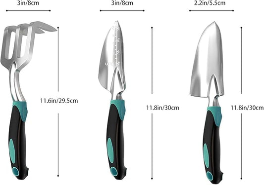 Garden Tool Set, Garden Trowel and Rake, Heavy Duty 3 Piece Gardening Tools, Non-Slip Rubber Grip, Outdoor Hand Tools, Essential Tool Set for Gardening Gifts for Mother Father Men Women Gardeners