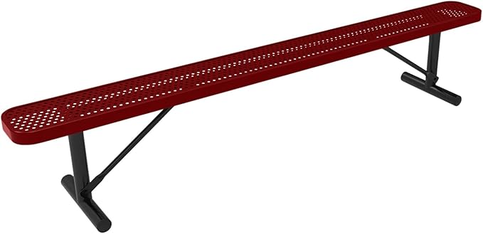 COATEDOUTDOORFURNITURE Heavy-Duty Portable Outdoor Bench Thermoplastic Coated, Punched Steel, Commercial-Grade Seating, Made in America (Portable Without Back, 8 Ft, Textured Burgundy)