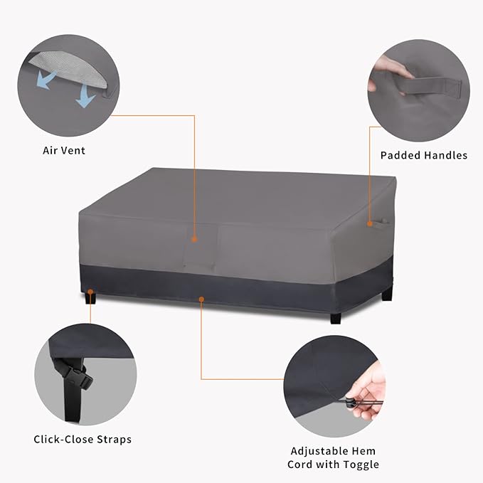 Easy-Going Waterproof Outdoor Couch Cover, Heavy Duty 4-Seater Patio Sofa Cover, Windproof Outdoor Furniture Cover with Air Vent （104Wx32.5Dx33H inch,Gray/Dark Gray