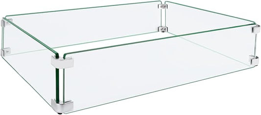 Fire Pit Wind Guard, 31.5"x14.5"x6" Glass Wind Guard for Fire Pit Square Table, Made of Clear Tempered Glass, Set with Assembly Instructions, Easy to Install
