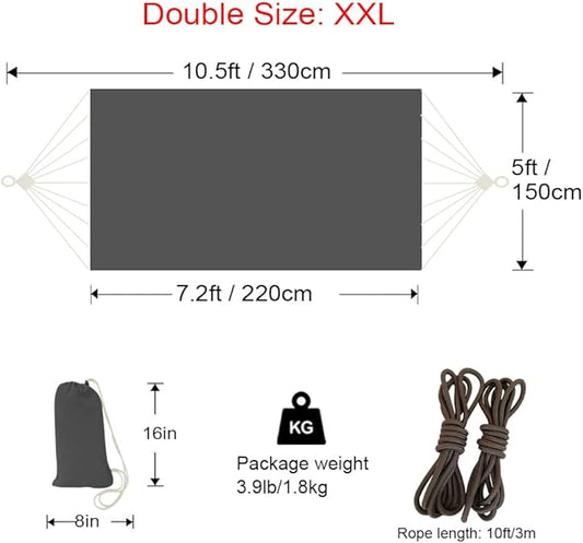 GOCAN Hammock Outdoor 2 People 220x150cm Total Length 330cm Load 300kg Canvas Cotton Hammock for Garden Indoor Children Balcony Dark Gray XXL
