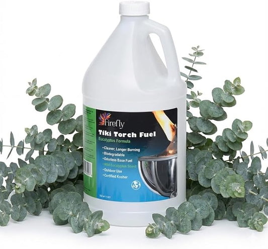 Firefly Tiki Torch Fuel – Clean-Burning Outdoor Lamp Oil for Tiki Torches and Lanterns. Low Smoke, Eucalyptus Formula, Long-Lasting – Outdoor Patio & Garden Use - 1 Gallon