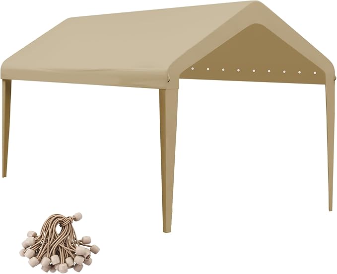 12x20 Canopy Replacement Cover, Carport Replacement Canopy Top Cover for 12' x 20' Frame, 800D Heavy Duty Waterproof & UV Protected Car Canopy with Ball Bungees (Frame is not Included) (Beige)