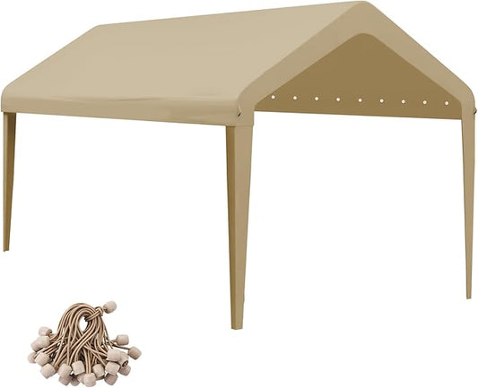 12x20 Canopy Replacement Cover, Carport Replacement Canopy Top Cover for 12' x 20' Frame, 800D Heavy Duty Waterproof & UV Protected Car Canopy with Ball Bungees (Frame is not Included) (Beige)