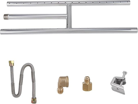 VEVOR 6 x 18 inch Drop-in Fire Pit Pan, Rectangular Stainless Steel Fire Pit Burner, Natural & Propane Gas Fire Pan H-Burner 90,000 BTU for Indoor or Outdoor Use