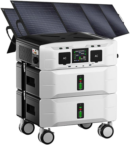 IEE SP5000 Solar Generator with 2x200W Solar Panel,120/240V Dual Voltage 5000W(Peak 9000W) 5120Wh LFP Battery Power Station,Fast Charging APP Control for Home Use,Emergencies,RVs.