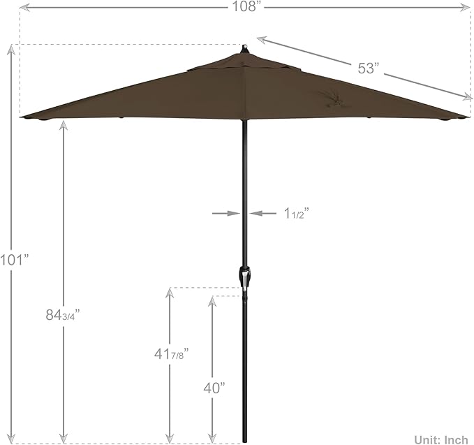 California Umbrella 9' Rd Aluminum Patio Umbrella, Crank Lift, Auto Tilt, Black Finish, Sunbrella Cocoa