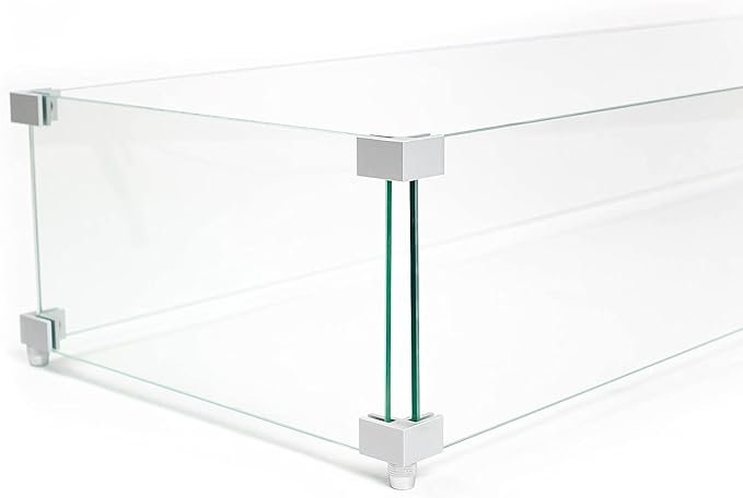 AMS Fireplace | Fire Pit Table Square/Rectangular Tempered Glass Wind Guard-Fire Flame Guard 1/4" Thick Wind Guard - Flame Guard (38" Long x 17" Wide x 7 High)