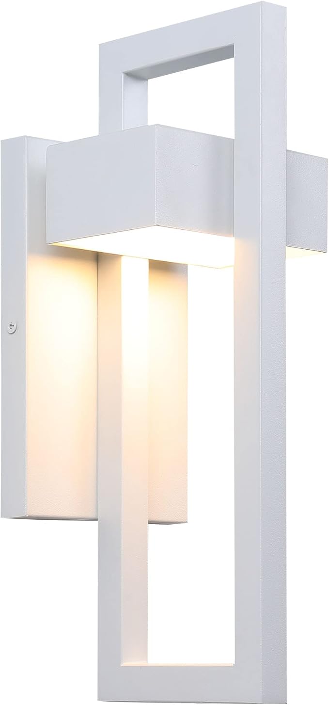 LamQee Outdoor Wall Lights Modern Exterior Lighting Fixtures, 3000K Integrated LED Outdoor Wall Sconce Lighting, Matte White Outside Wall Mount Lights for House Front Door Porch Garage Patio 1 Pack
