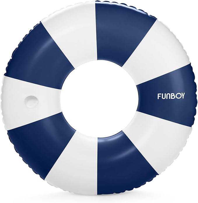 FUNBOY Giant Vintage Stripe Inflatable Tube Pool Float with Cup Holder 48" Large Pool Float for Adults Inner Tube Swimming Pool Toys Swim Rings Pool Lounger Float for Pool Party & Summer