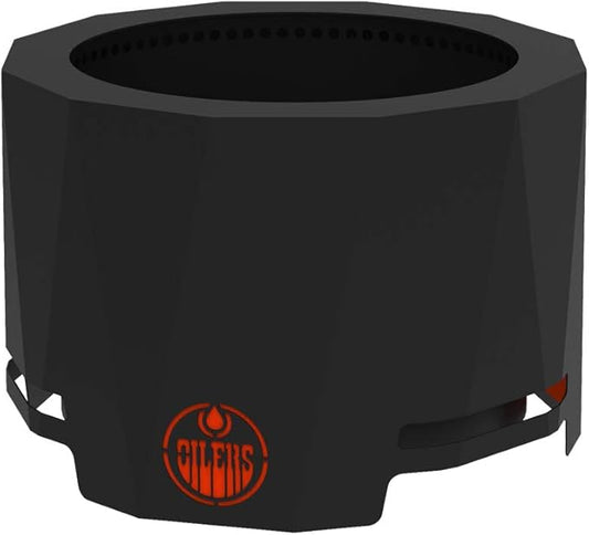 Blue Sky Outdoor Living NHL Edmonton Oilers 24” Steel Peak Patio Smokeless Fire Pit with Spark Screen Kit, Firewood and/or Wood Pellet Burning
