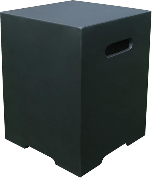 AMS Fireplace | Elementi Square Smooth Black 20 lbs Propane Tank Cover | Concrete GFRC Base | Dimensions: 15.7 x 15.7 x 20 inches | Perfectly Matches with Aurora Fire Pit Table.