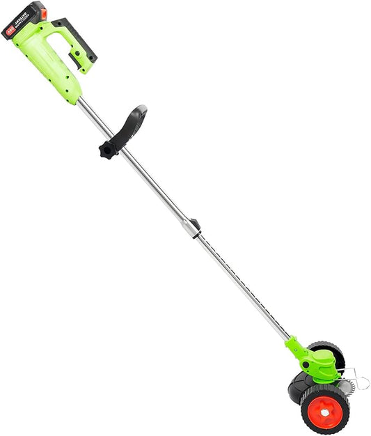 Cordless Weed Wacker Brush Cutter 3 in 1 Battery Powered Weed Eater with Wheels, Stringless Electric Grass Trimmer with 2X 24V 1300mAh Batteries, Adjustable Length & Angle for Lawn Garden