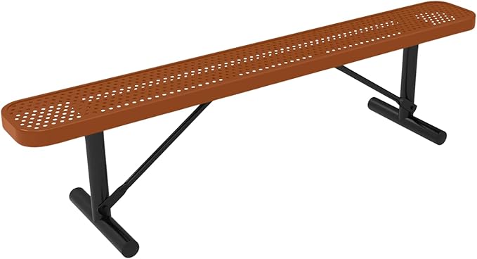 COATEDOUTDOORFURNITURE Heavy-Duty Outdoor Bench Thermoplastic Coated, Punched Steel, Commercial-Grade Seating, Made in America (Portable Without Back, 6 Ft, Textured Copper)